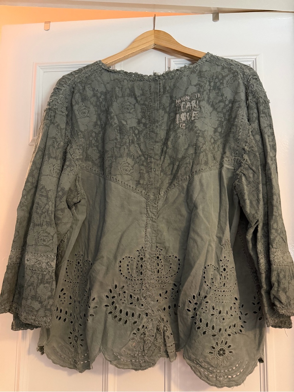 Magnolia Pearl Jodi Blouse with Lace & Eyelet in Sage - Picture 5 of 5